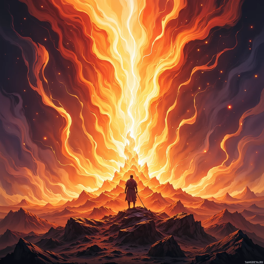 Semi-abstract image with many empty light space at center of beautiful background, that is suitable for the post:  My fury is a wildfire that consumes doubt, leaving only the echo of a victor’s roar.