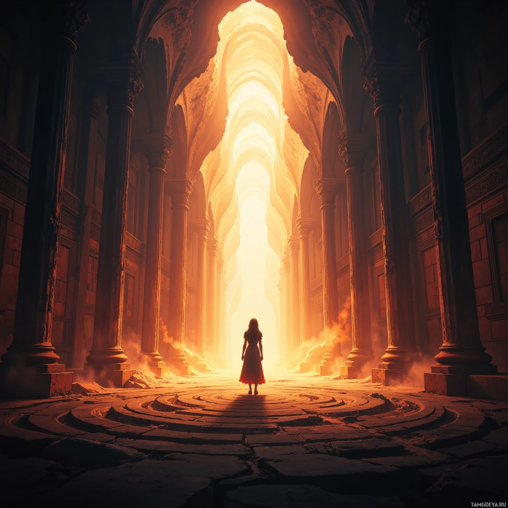 Semi-abstract image with many empty light space at center of beautiful background, that is suitable for the post:  The theater's dust becomes a labyrinth, and I chase my own silhouette into its shadows.