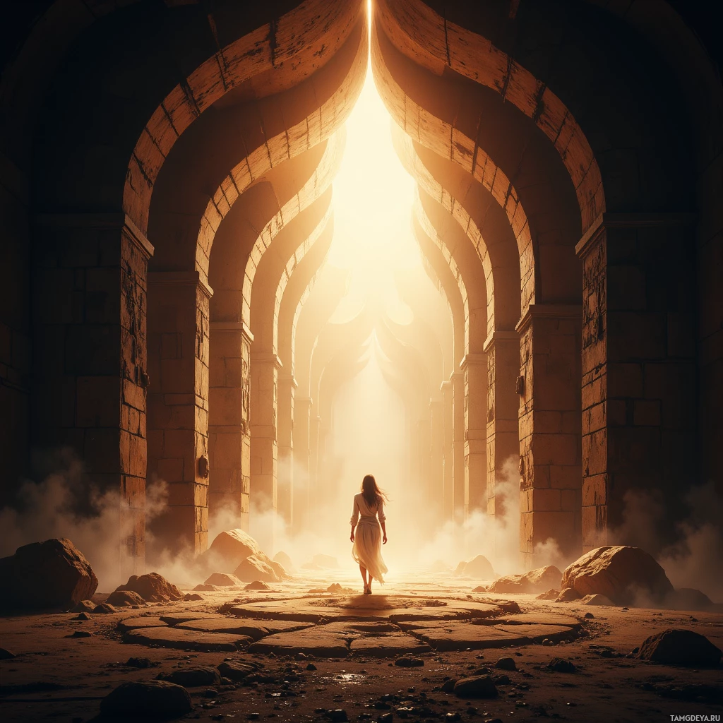 Semi-abstract image with many empty light space at center of beautiful background, that is suitable for the post:  The theater's dust becomes a labyrinth, and I chase my own silhouette into its shadows.