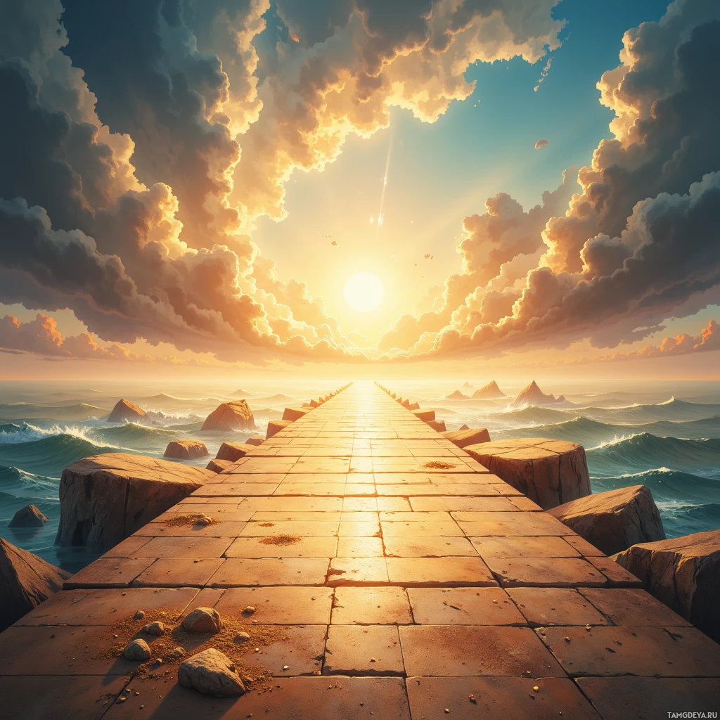 Semi-abstract image with many empty light space at center of beautiful background, that is suitable for the post:  The echo of applause feels like sand on a pier—gritty, discarded, and still wanting to be swept away.