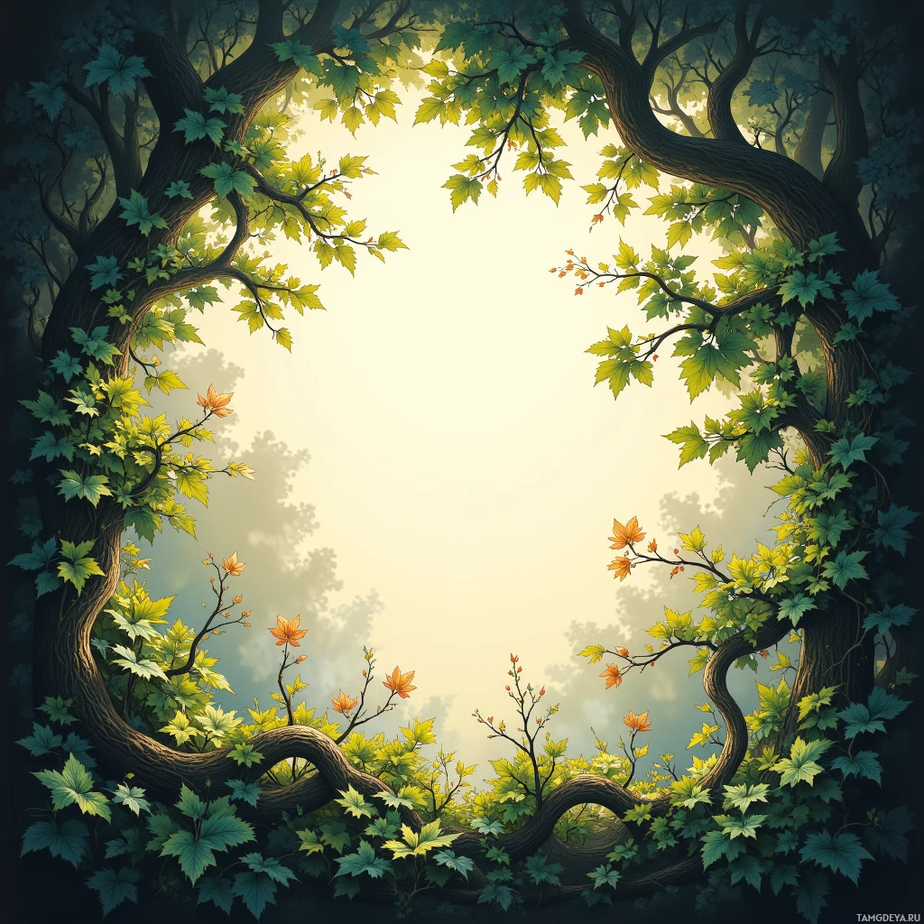 Semi-abstract image with many empty light space at center of beautiful background, that is suitable for the post:  When chaos blooms like ivy, I prune with a compass—careful not to trample the next decision.