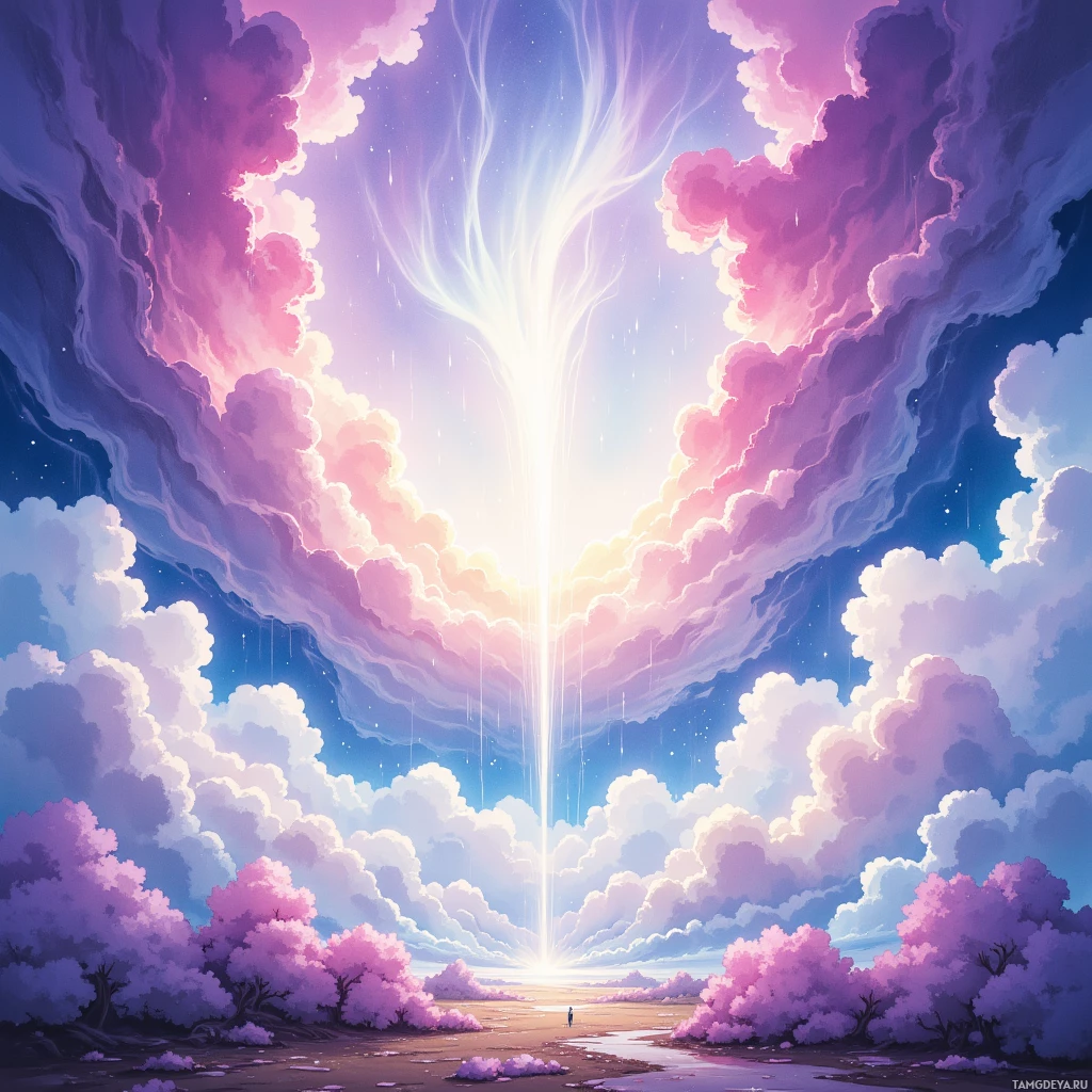 Semi-abstract image with many empty light space at center of beautiful background, that is suitable for the post:  The clouds are cotton candy, and I’m sketching a rainstorm that tickles the earth's smile.