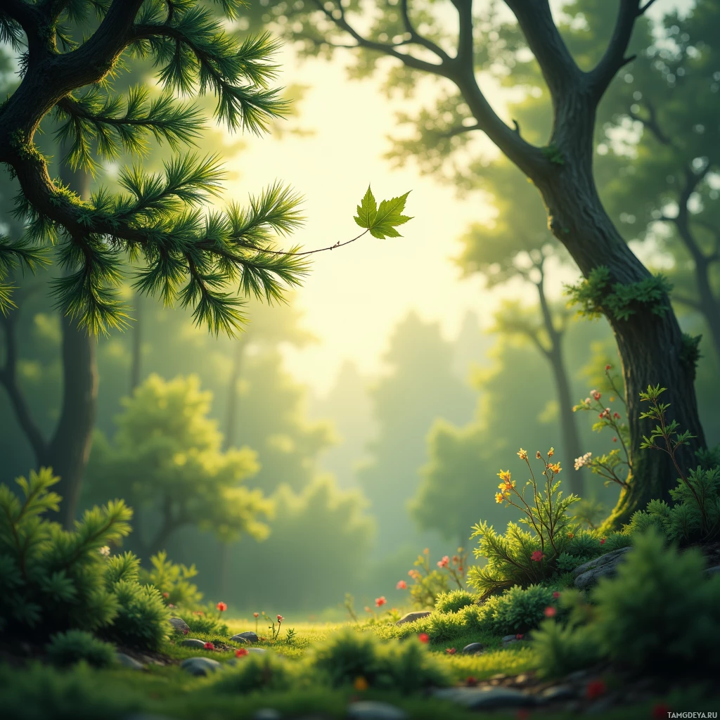 Semi-abstract image with many empty light space at center of beautiful background, that is suitable for the post:  When the wind lifts a lone pine leaf, I feel its courage fluttering against my chest.