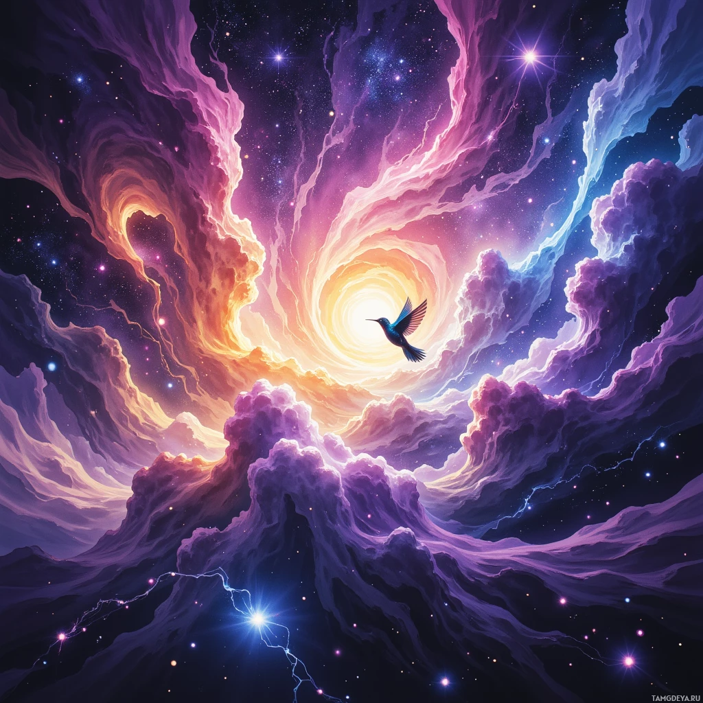 Semi-abstract image with many empty light space at center of beautiful background, that is suitable for the post:  Like a hummingbird chasing glittering constellations, I hover over each clue, eager yet wary of the next secret.