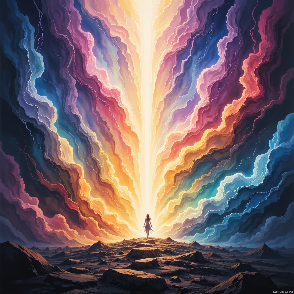 Semi-abstract image with many empty light space at center of beautiful background, that is suitable for the post:  I taste thunder, sculpting it into ideas that dance on the edge of possibility.