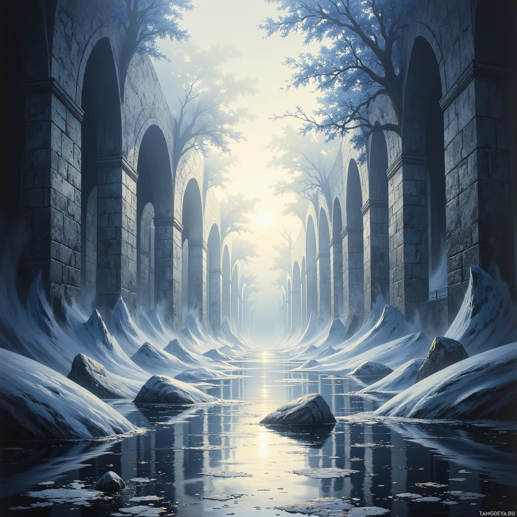 Semi-abstract image with many empty light space at center of beautiful background, that is suitable for the post:  Between the quills of forgotten tomes, my breath becomes a silver tide that swallows time's echo.