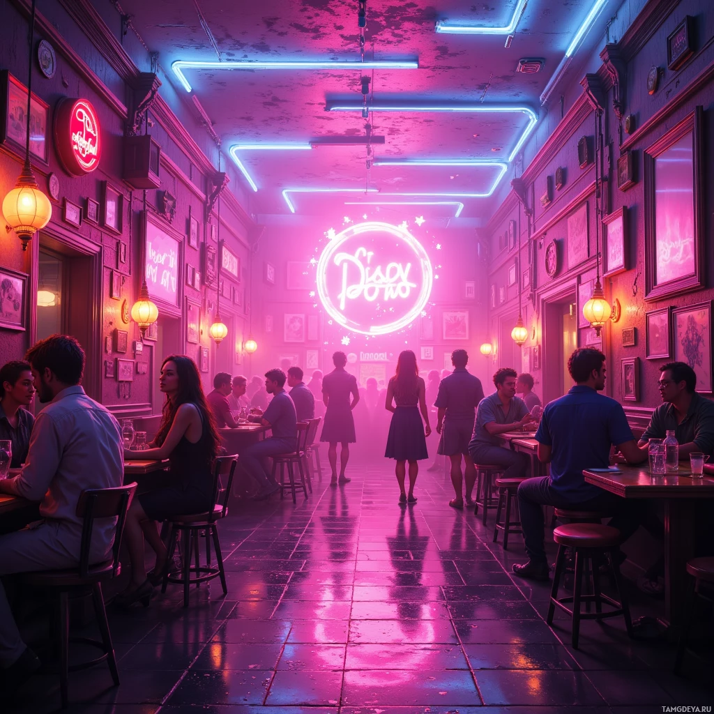 Semi-abstract image with many empty light space at center of beautiful background, that is suitable for the post:  My laughter ricochets off neon walls, turning ordinary conversations into an accidental salsa.