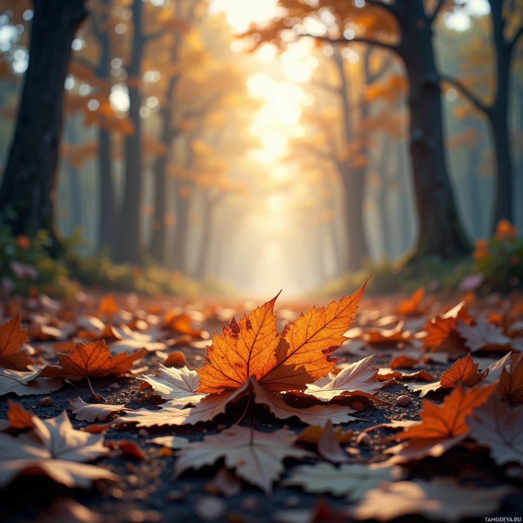 Semi-abstract image with many empty light space at center of beautiful background, that is suitable for the post:  A fallen leaf whispers forgotten names, and I listen with my heart's echo.