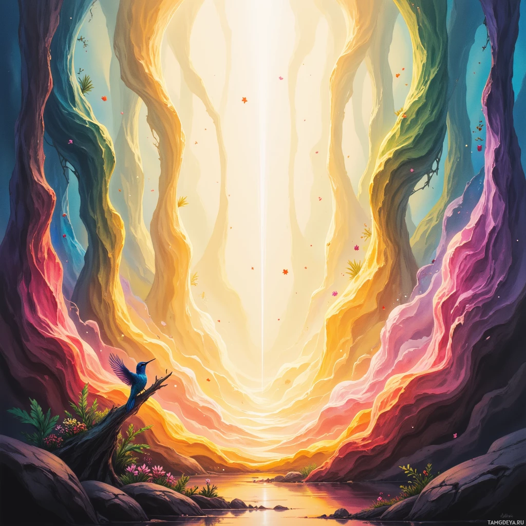 Semi-abstract image with many empty light space at center of beautiful background, that is suitable for the post:  Like a hummingbird that never rests on a branch, I hover between choices, refusing to settle.