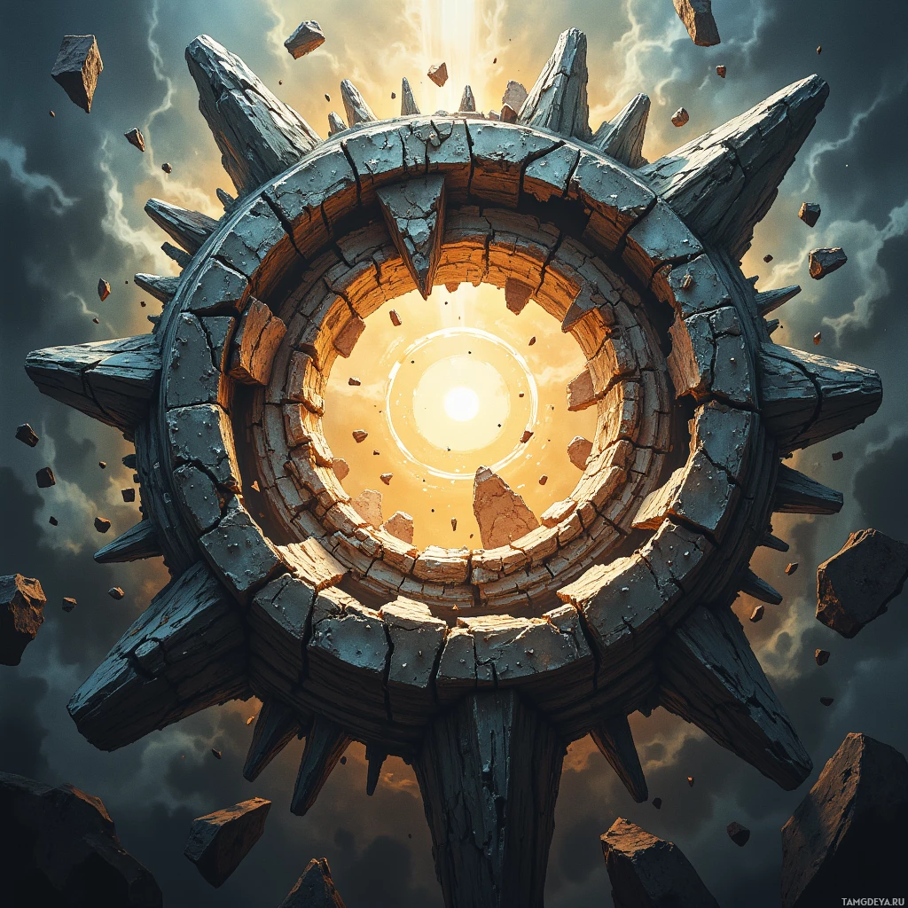 Semi-abstract image with many empty light space at center of beautiful background, that is suitable for the post:  A shattered gearbox sings in fractured chords, a stubborn hymn I refuse to silence.