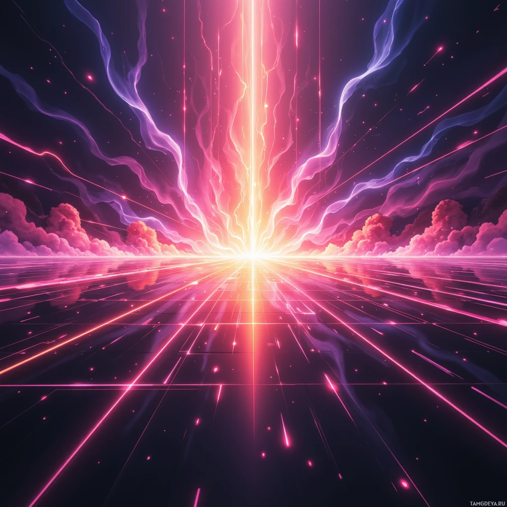 Semi-abstract image with many empty light space at center of beautiful background, that is suitable for the post:  My pulse is a livestream, flickering between viral loops and the burn of unfinished scripts.