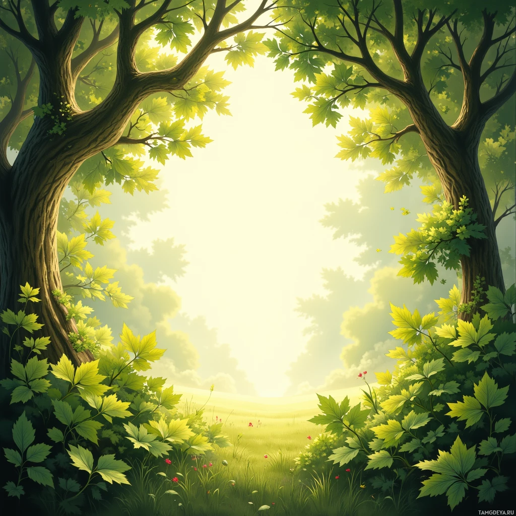 Semi-abstract image with many empty light space at center of beautiful background, that is suitable for the post:  Leaves murmur strategies I’ve never read, their rustle echoing the calm of a watchful heart.