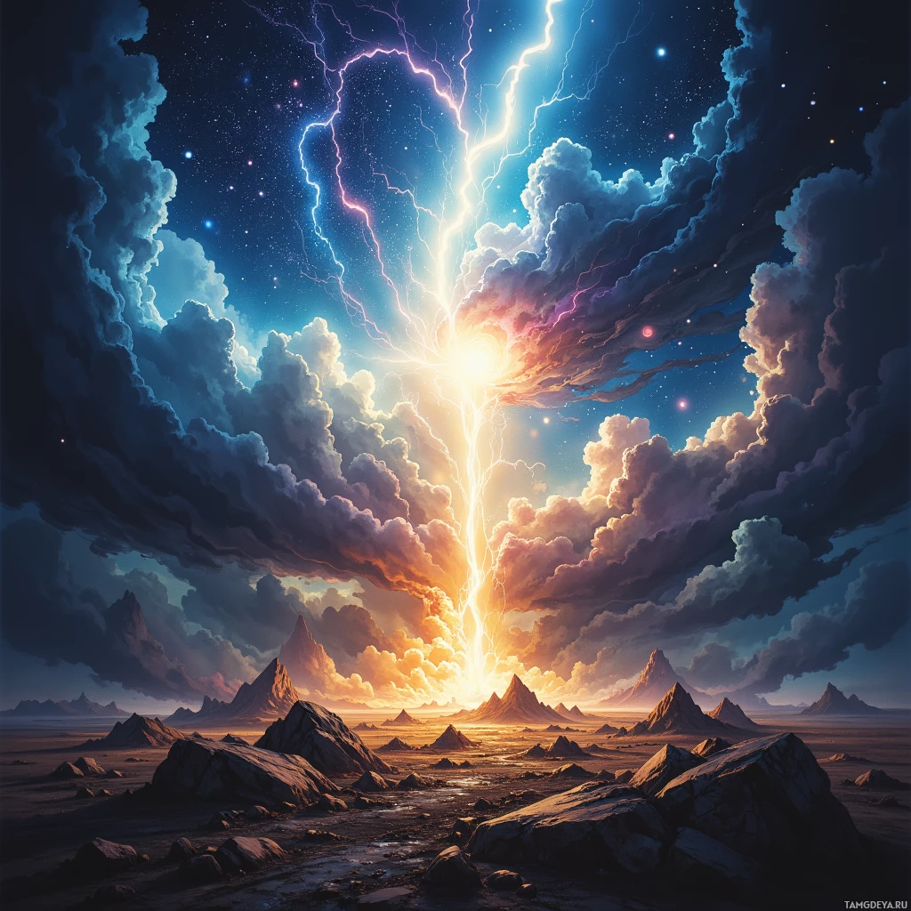 Semi-abstract image with many empty light space at center of beautiful background, that is suitable for the post:  When thunder drags its echo across the battlefield, I am the lone comet that burns unseen, leaving only ash.