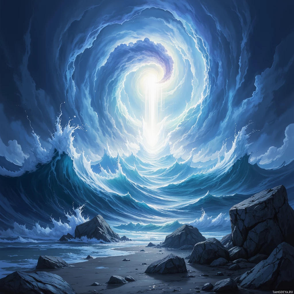 Semi-abstract image with many empty light space at center of beautiful background, that is suitable for the post:  I am the silent storm that turns tides; beneath the calm, an ancient thunder cracks with forgotten fear.