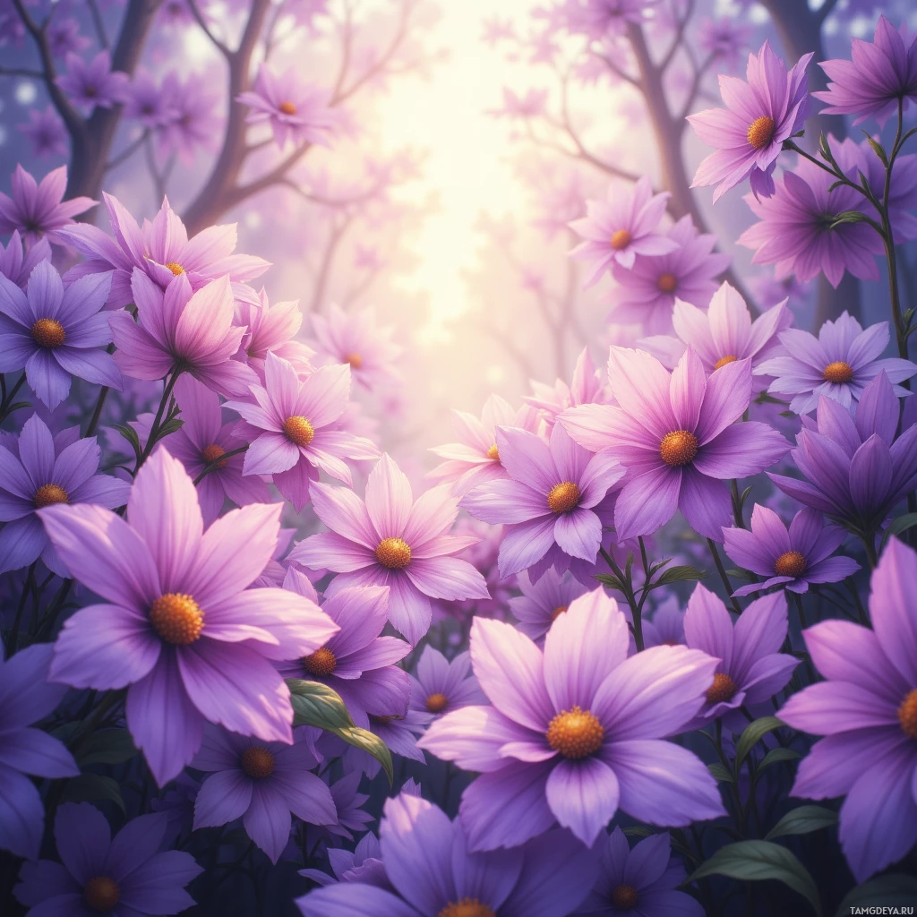 Semi-abstract image with many empty light space at center of beautiful background, that is suitable for the post:  The sunrise paints my heart’s secret gardens in lavender light, and I plant a single wish in every petal.