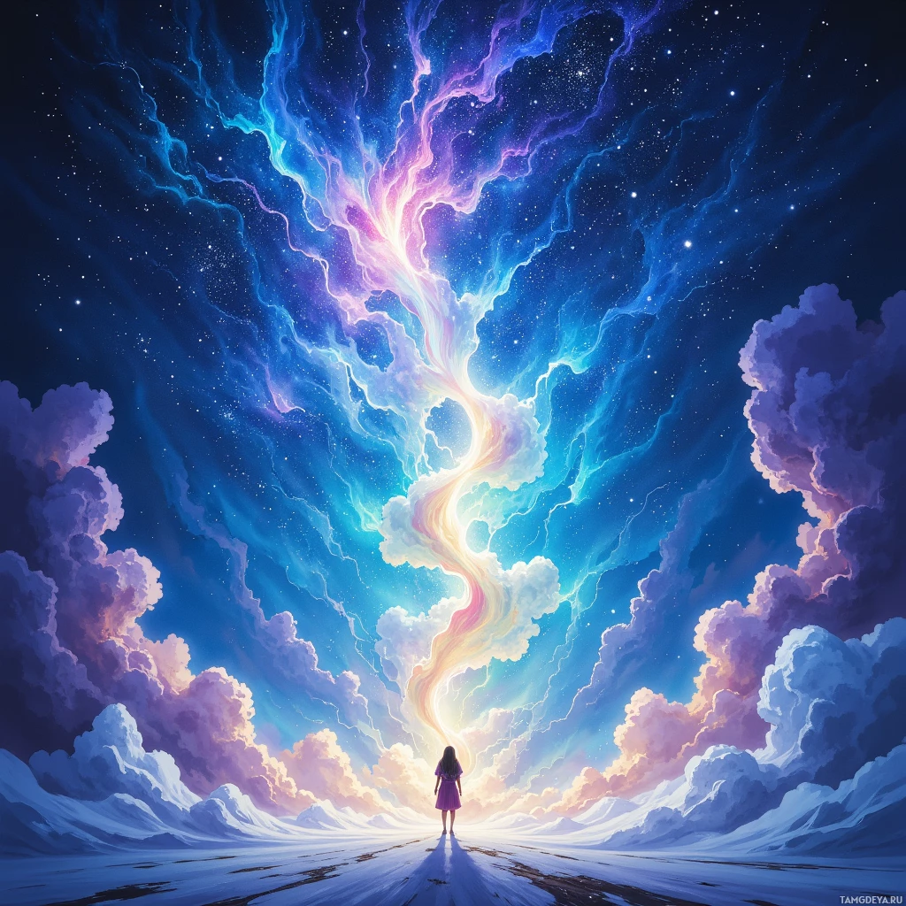 Semi-abstract image with many empty light space at center of beautiful background, that is suitable for the post:  I watch clouds melt into constellations, knowing each frostbite is a promise I keep unspoken.