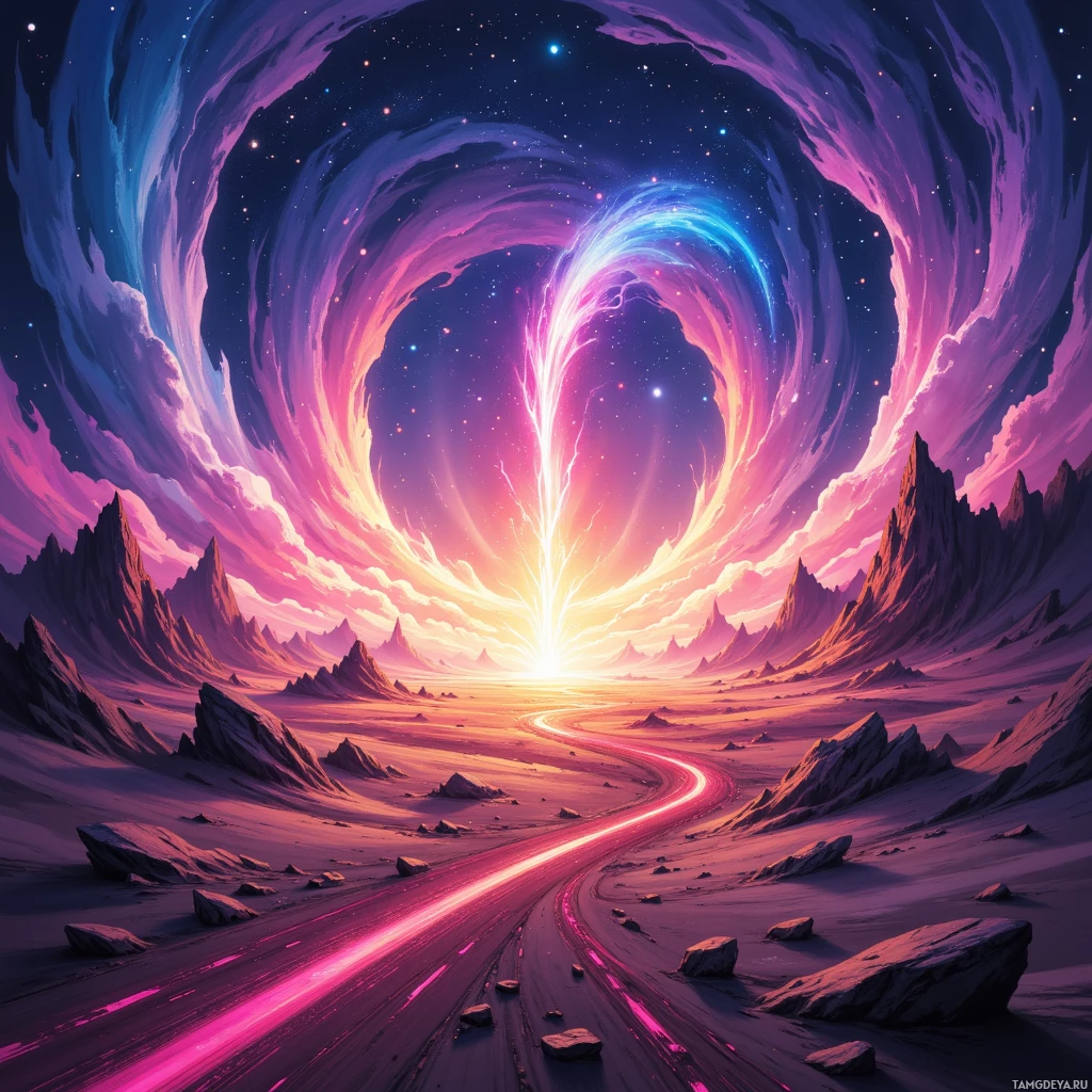 Semi-abstract image with many empty light space at center of beautiful background, that is suitable for the post:  My ambition is a neon comet racing through a desert of doubt, leaving sparks that wake tomorrow.