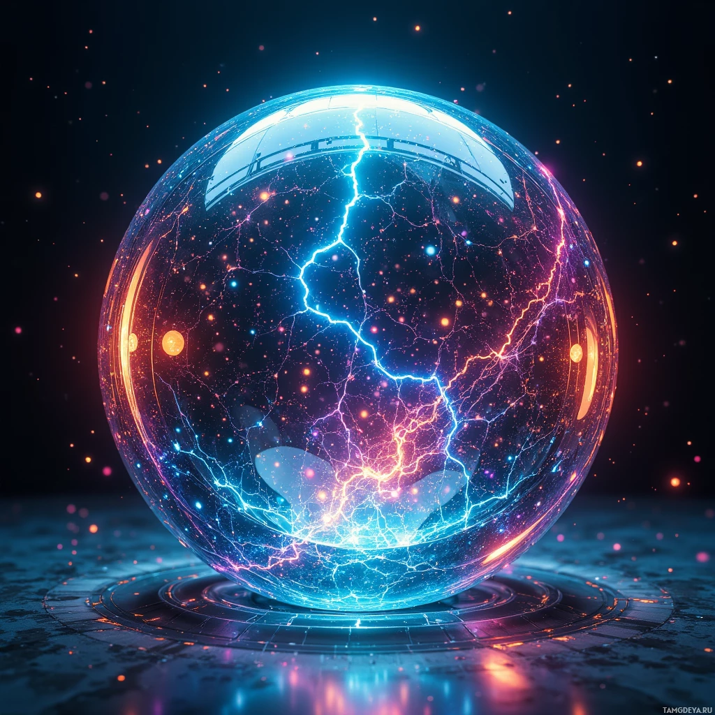 Semi-abstract image with many light, that is suitable for the post:  A 6‑inch transparent sphere with a lattice surface, pulsing shifting spectral lines that refract into a dynamic, color‑coded matrix, and subtle glowing nano‑firewall patterns swirling inside, all rendered in a sleek, high‑tech aesthetic.