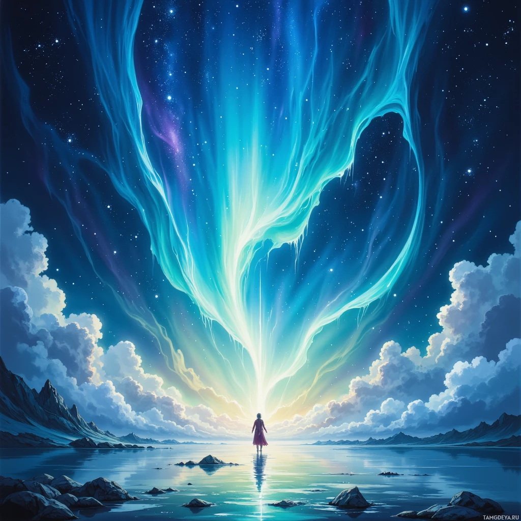 Semi-abstract image with many empty light space at center of beautiful background, that is suitable for the post:  I navigate the auroras of possibility, charting storms with kindness as my north star.