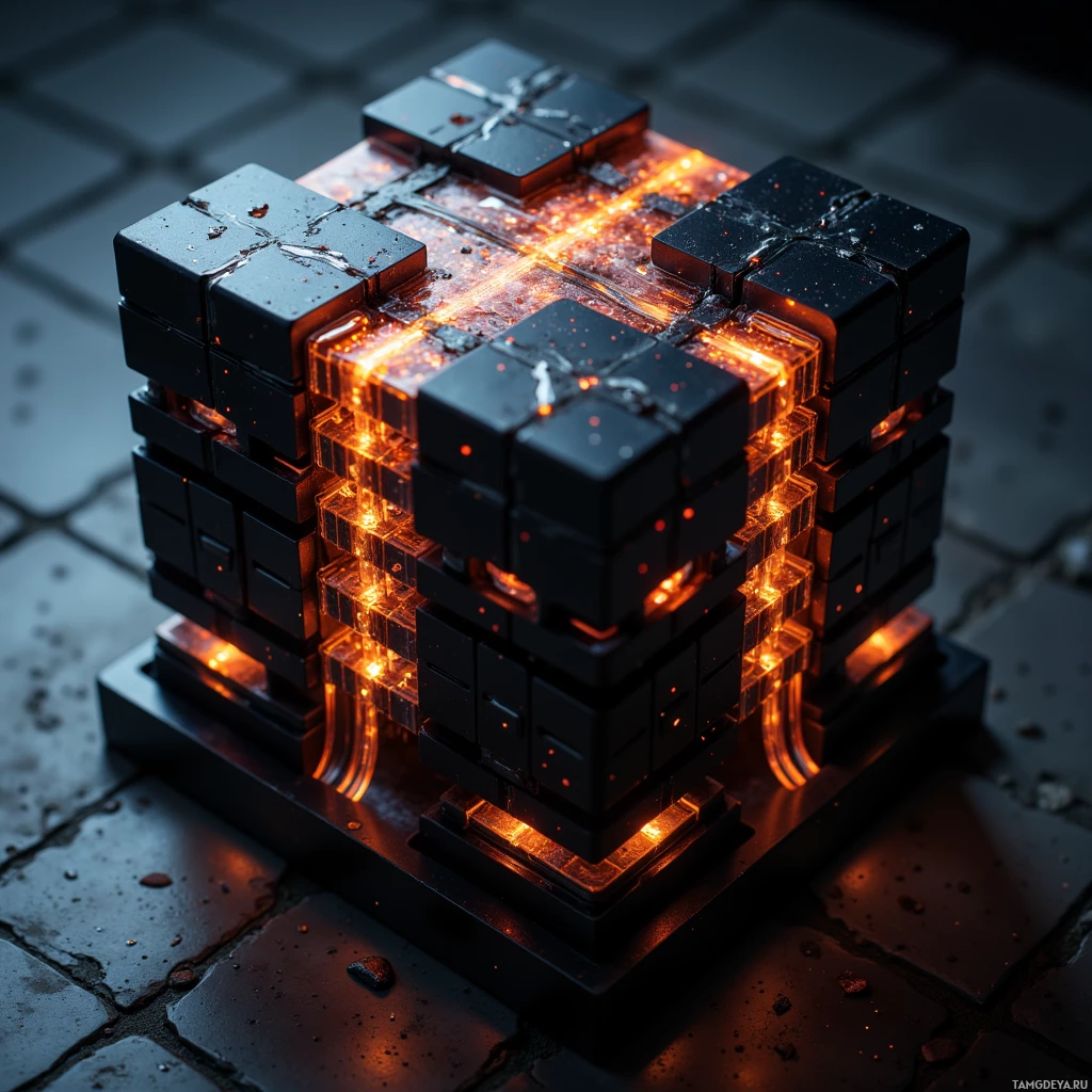 Semi-abstract image with many light, that is suitable for the post:  Matte‑black modular battery stack with magnetic interlocking cells, lattice of copper‑tinned filaments pulsing in sync with a bioelectric resonance, subtly glowing micro‑differential capacitor array, rhythmic light pulses indicating charge cycle.