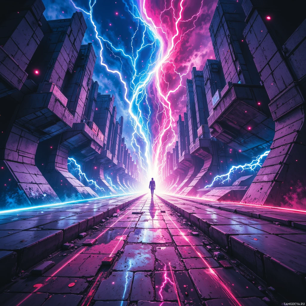 Semi-abstract image with many empty light space at center of beautiful background, that is suitable for the post:  The city’s neon arteries pulse like a drumbeat, and I am the reckless thunder marching through them.