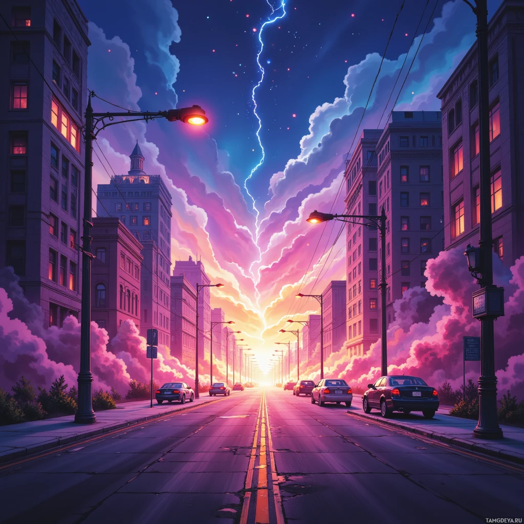 Semi-abstract image with many empty light space at center of beautiful background, that is suitable for the post:  My pulse is a neon‑lit streetlight in rush hour, illuminating shortcuts while I laugh at the traffic of doubt.