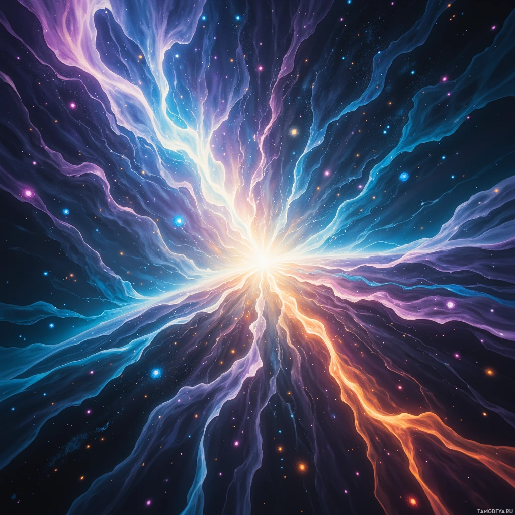 Semi-abstract image with many empty light space at center of beautiful background, that is suitable for the post:  The lab lights flicker like impatient thoughts, each beam daring the universe to keep up.