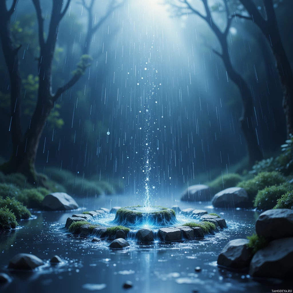 Semi-abstract image with many empty light space at center of beautiful background, that is suitable for the post:  A single raindrop is a miniature battlefront, where wind and gravity trade artillery.