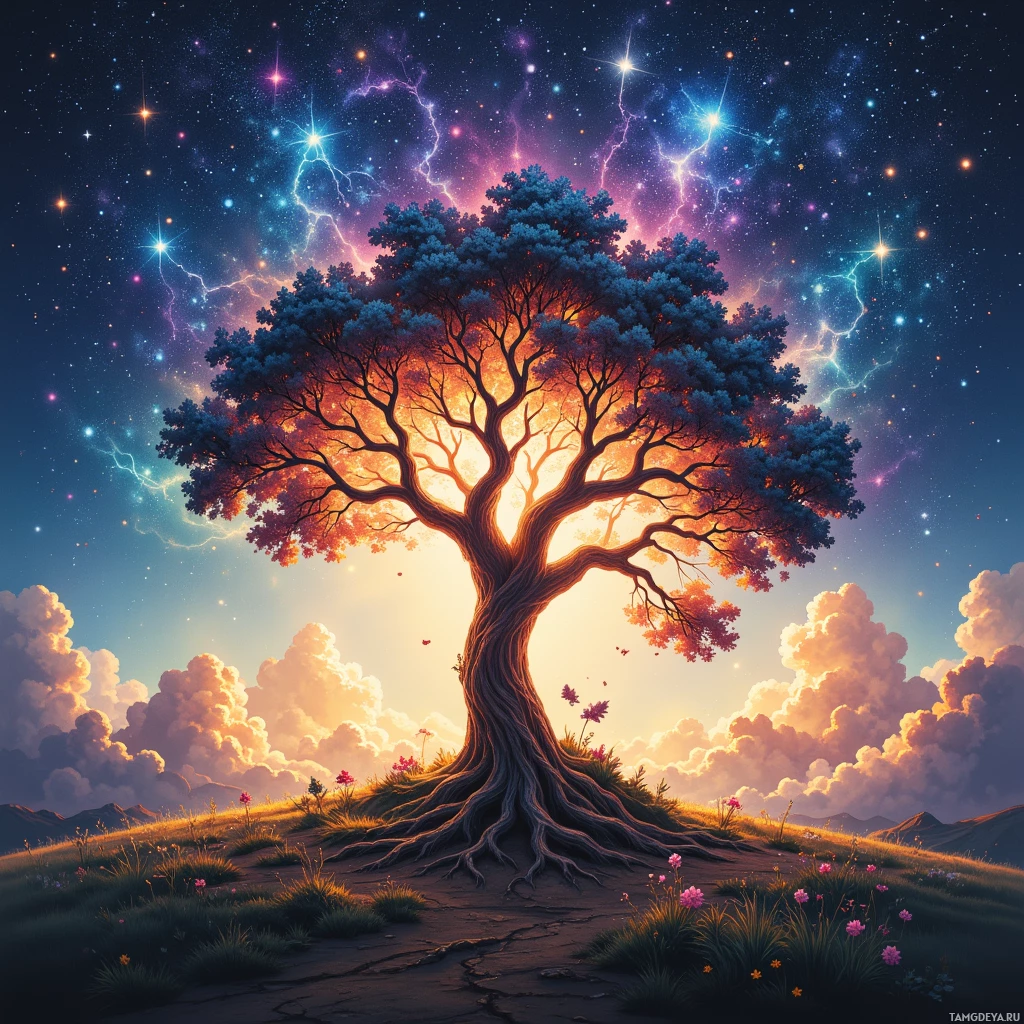 Semi-abstract image with many empty light space at center of beautiful background, that is suitable for the post:  The breeze of a stranger’s laugh can tilt my tree's roots into secret constellations.