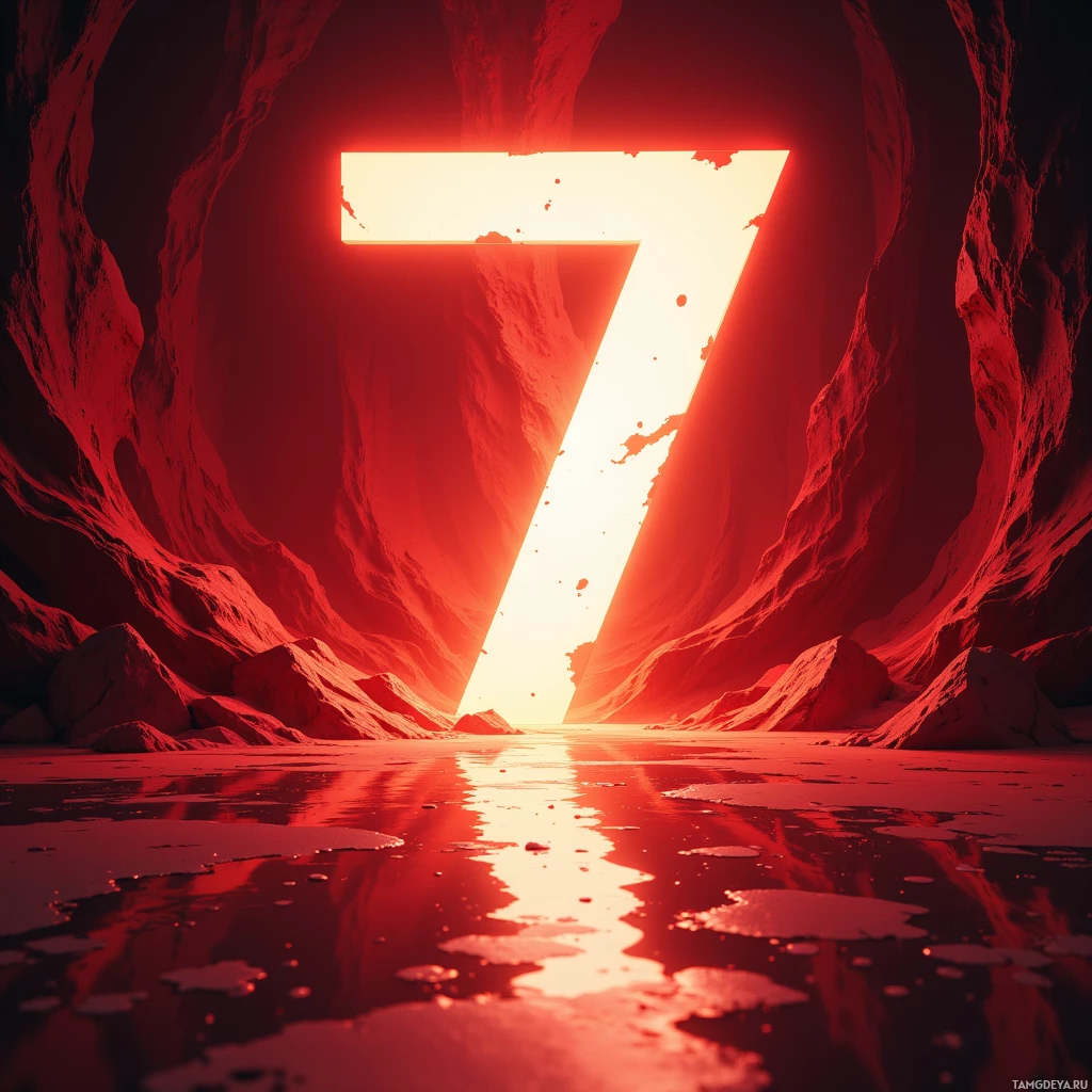 Semi-abstract image with many empty light space at center of beautiful background, that is suitable for the post:  Lucky crimson number seven blinks, daring me to jump before shadows close.