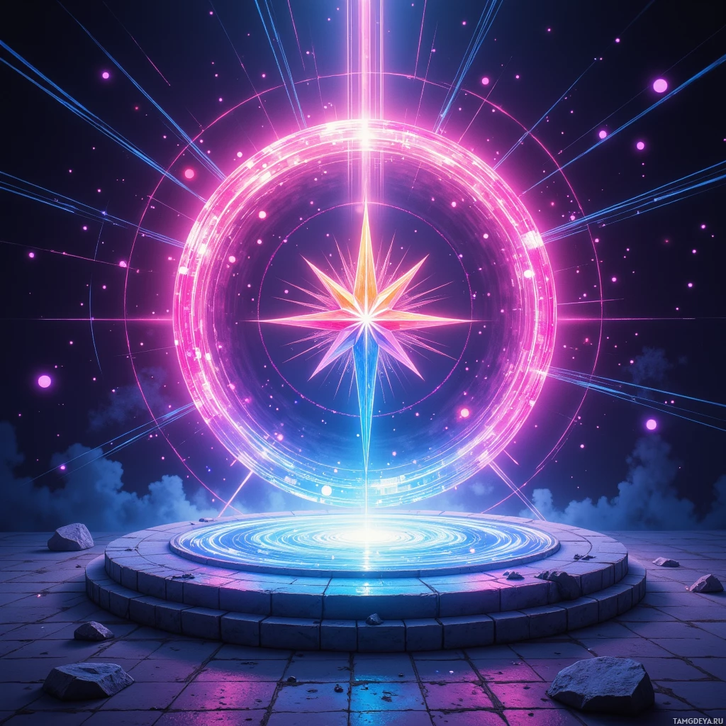 Semi-abstract image with many empty light space at center of beautiful background, that is suitable for the post:  My ambition is a neon compass, pointing to uncharted markets.