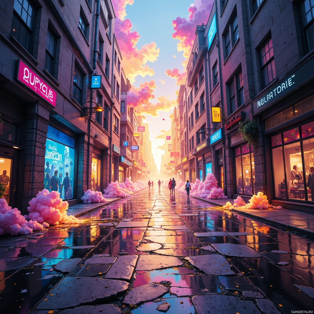Semi-abstract image with many empty light space at center of beautiful background, that is suitable for the post:  The city hums like a broken kaleidoscope, each brick shouting its own riot.