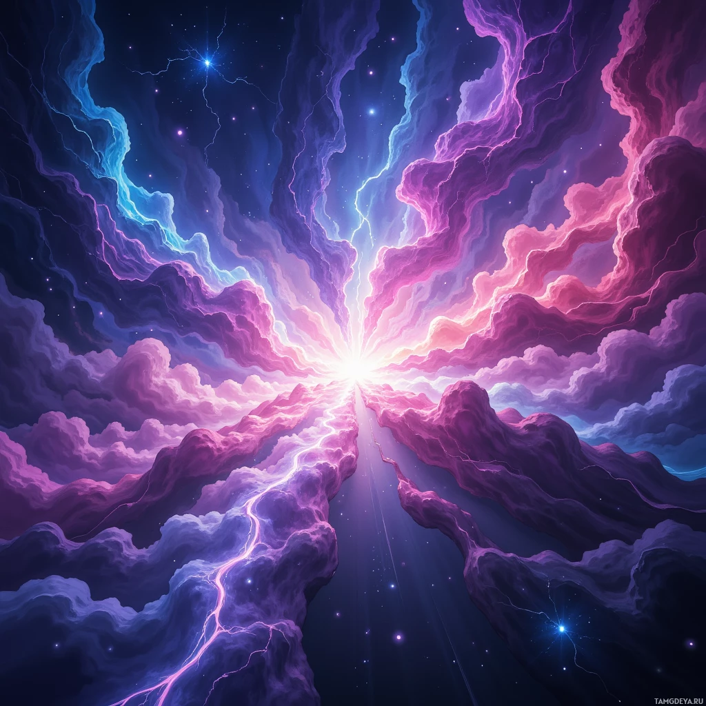 Semi-abstract image with many empty light space at center of beautiful background, that is suitable for the post:  Curiosity sparks like a neon constellation in the back of my mind, beckoning me to chase tomorrow's questions.