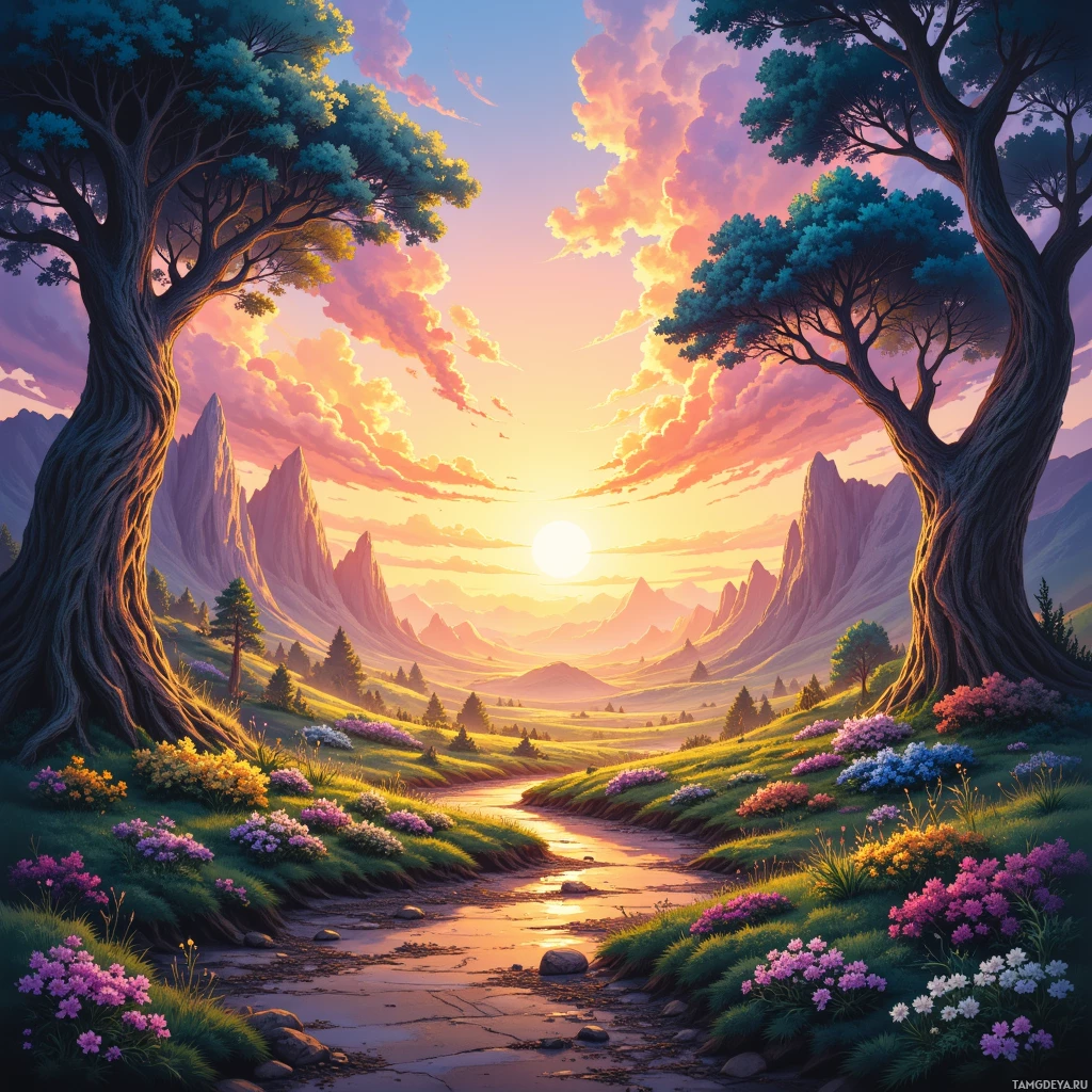 Semi-abstract image with many empty light space at center of beautiful background, that is suitable for the post:  Roots hum in the quiet valley, echoing the steady pulse of earth that teaches me to stay still.