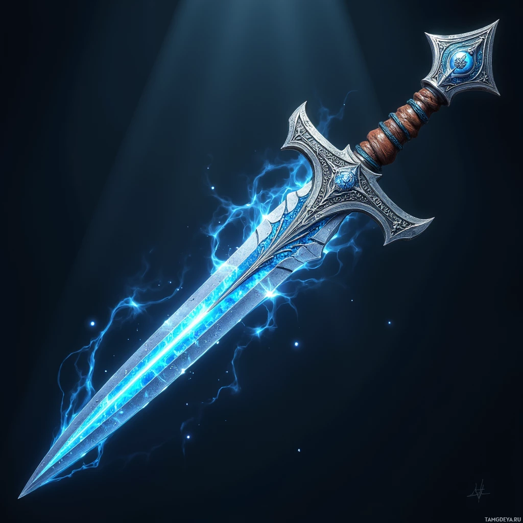 Semi-abstract image with many light, that is suitable for the post:  Silver‑edged, rune‑carved dagger with a faint aurora glow swirling along the blade, midnight oak hilt wrapped in quicksilver thread, razor‑sharp edge, tiny sigil etched on the back, intricate metallic and wooden textures.