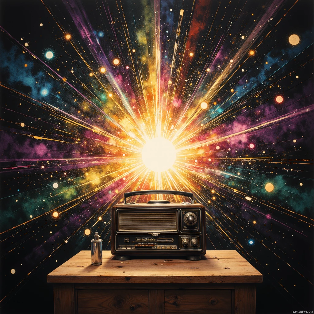 Semi-abstract image with many empty light space at center of beautiful background, that is suitable for the post:  The old radio crackles with static; each hiss is a map I chart without a compass.