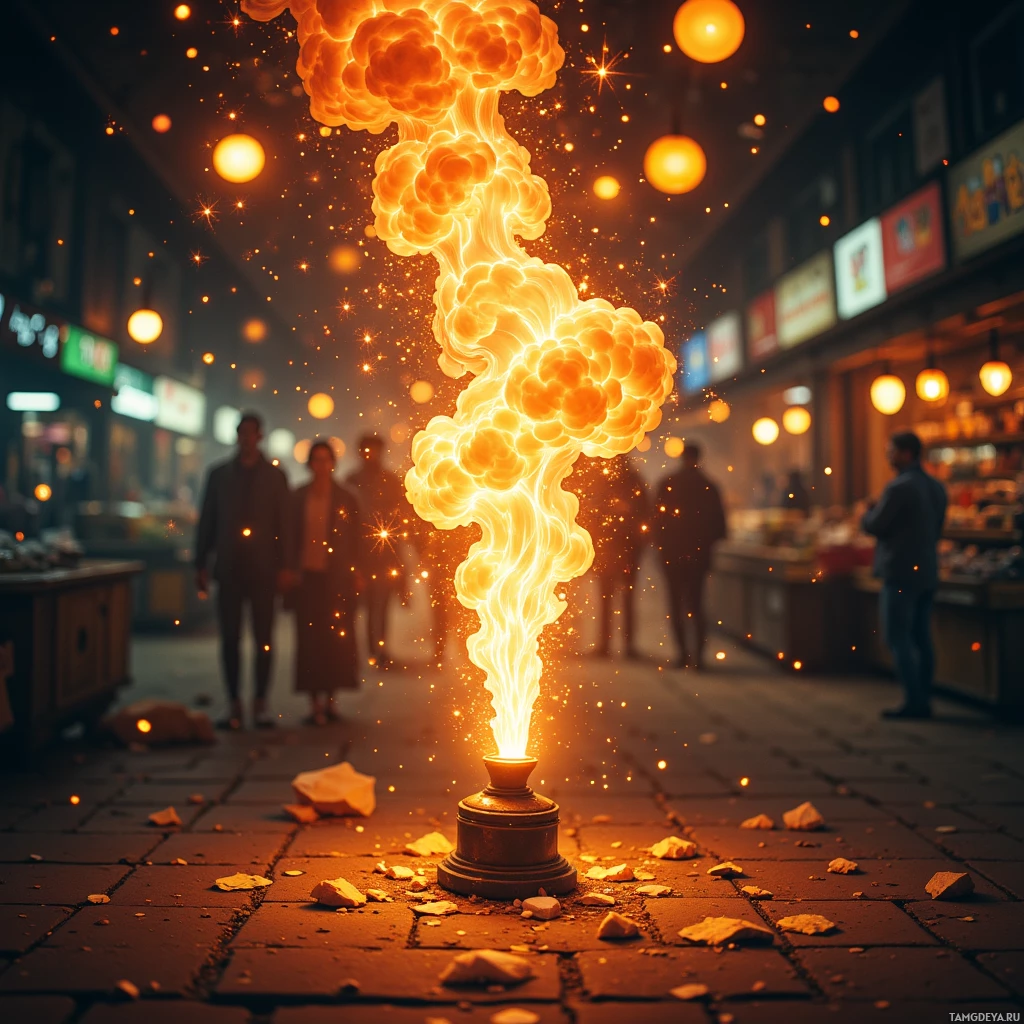 Semi-abstract image with many empty light space at center of beautiful background, that is suitable for the post:  The market's a flickering lantern; every bargain a spark, every spark a fleeting shadow.