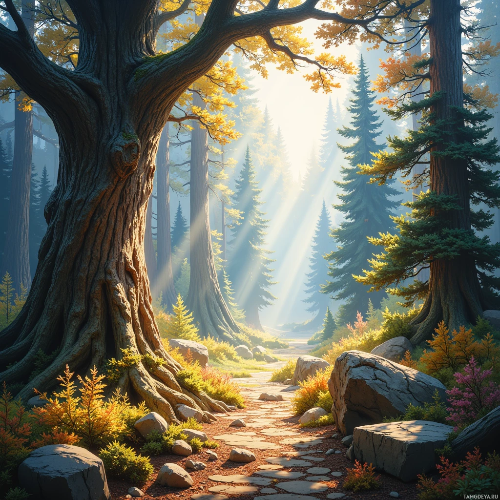 Semi-abstract image with many empty light space at center of beautiful background, that is suitable for the post:  The cedar's bark remembers footsteps; each layer whispers that guidance is etched in quiet resilience.